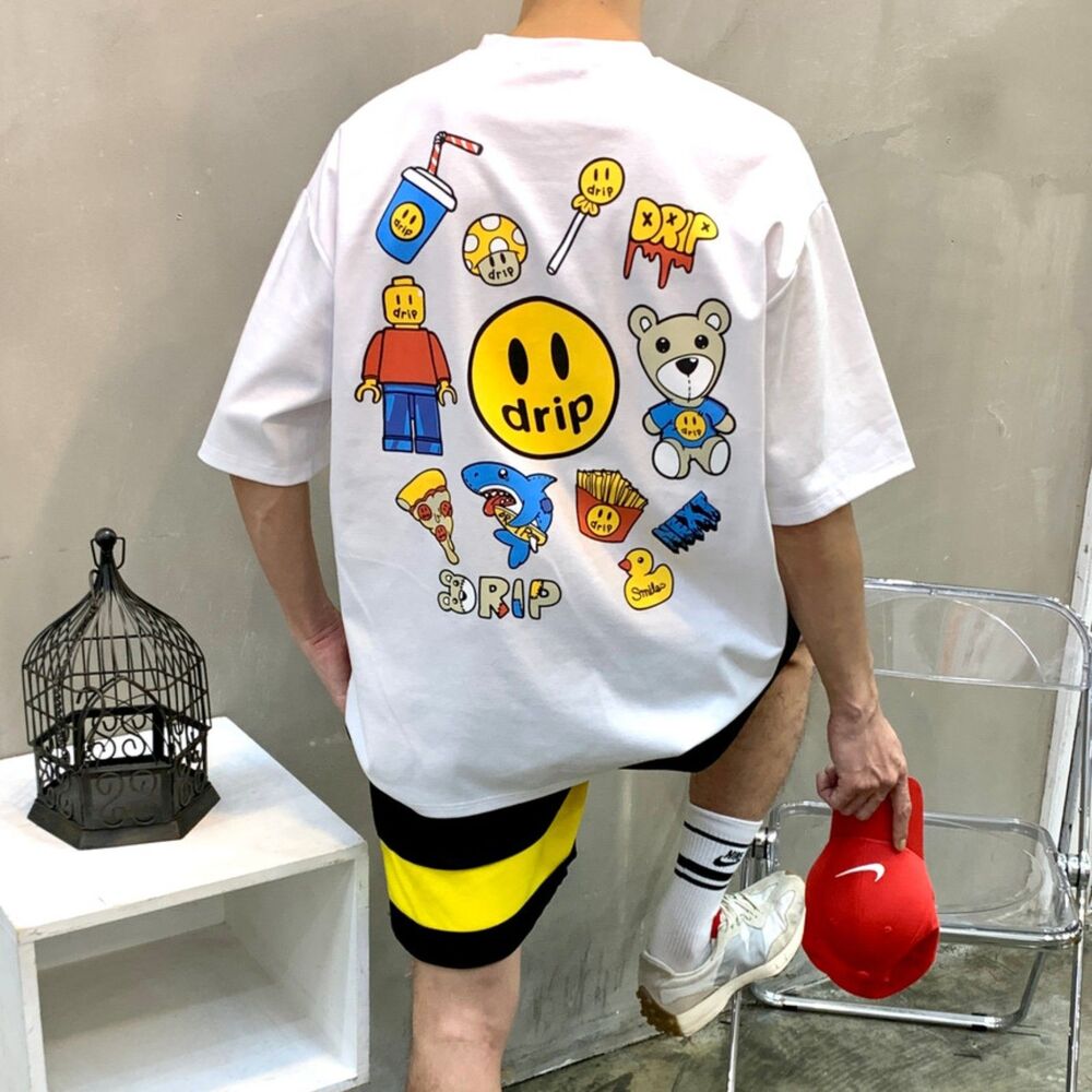 ANOTHER Korean Brand Drip Smile Back Over Tshirt One Size